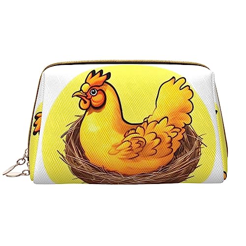 OCELIO Bird'S Nest Goldenes Huhn Leder tragbare Kosmetiktasche (groß), Leder Clutch Reißverschluss Kosmetiktasche, Kulturbeutel, Reisetasche, Aufbewahrungstasche, Weiß, Einheitsgröße, weiß, von OCELIO