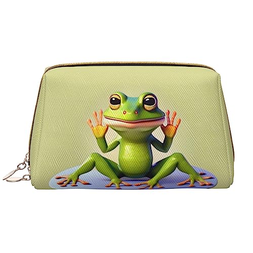 OCELIO The Funny Frog Doing Yoga Leder tragbare Kosmetiktasche (groß), Leder-Clutch, Reißverschluss, Kosmetiktasche, Kulturbeutel, Reisetasche, Aufbewahrungstasche, Weiß, Einheitsgröße, weiß, von OCELIO