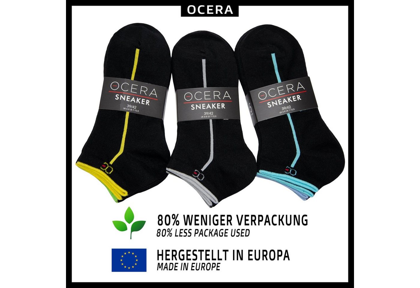 OCERA Sneakersocken Schwarze Sneaker Unisex mit stylischen Streifen und bunten Neon Farben OCERA Sneakersocken Schwarze Sneaker Unisex mit stylischen Streifen und bunten Neon Farben von OCERA