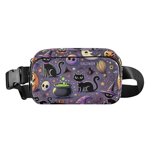 Gürteltasche, Einhörner und Donuts, verstellbarer Riemen, Umhängetasche, kleine Umhängetasche für Damen, Reisen, Kürbis, Katzen, Violett, Einheitsgröße, Pumpkin Cats Purple von ODAWA