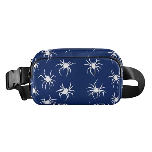 Gürteltasche mit verstellbarem Riemen, Gürteltasche für Damen, Schwarz, Weiße Spinnen, Marineblau, Einheitsgröße, Weiße Spinnen, Marineblau von ODAWA