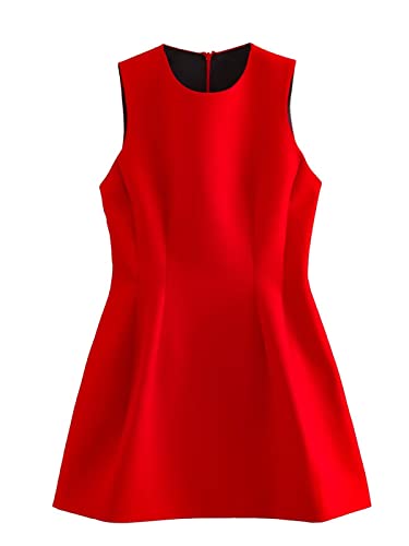 OFFSUM Damen Kleid Ärmelloses -Frauen O-Ausschnitt Rotes Sommerkleid Sexy Rücken Reißverschluss Mode Party Elegante Kurze Cocktailkleider Für Party Abschlussball Abend Hochzeit Kleidung,Rot,S von OFFSUM