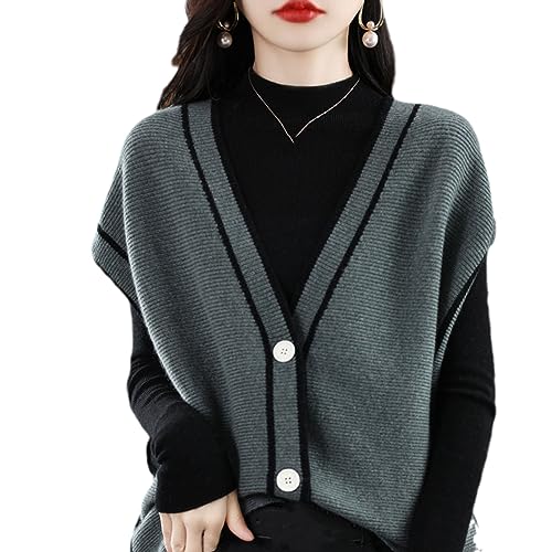 OFFSUM Gestrickte Pulloverweste Für Damen - Herbst Einreiher Koreanischer Stil Casual Pullover Weste V-Ausschnitt Patchwork Strickjacke Ärmellose Strickweste Mantel,Grau,XL OFFSUM Gestrickte Pulloverweste Für Damen - Herbst Einreiher Koreanischer Stil Casual Pullover Weste V-Ausschnitt Patchwork Strickjacke Ärmellose Strickweste Mantel,Grau,XL von OFFSUM