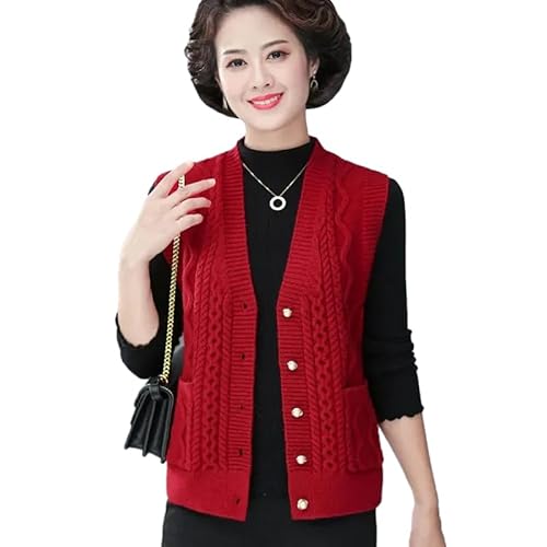 OFFSUM Gestrickte Pulloverweste Für Damen - Mittleres Alter Ältere Mutter Weste Frühling Herbst Strickjacke Klassische Einfarbige Jacquard Großmutter Ärmellose Weste,Rot,M OFFSUM Gestrickte Pulloverweste Für Damen - Mittleres Alter Ältere Mutter Weste Frühling Herbst Strickjacke Klassische Einfarbige Jacquard Großmutter Ärmellose Weste,Rot,M von OFFSUM