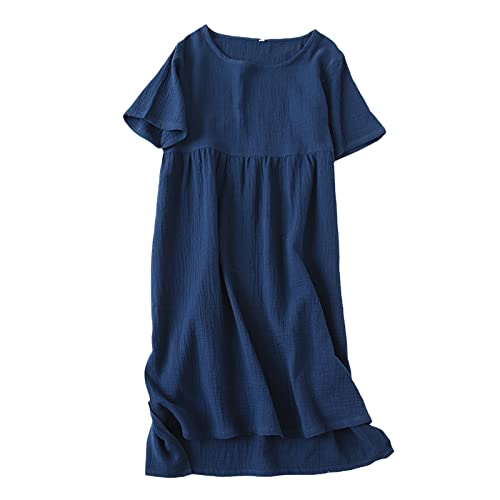 OFFSUM Sommer Damen Kleid - Vintage Baumwollkleid Einfarbig O-Ausschnitt Kurzarm Lang Heimkleidung Weich Bequem Einfach Rundhals Lose Kleider Streetwear,Blau,M OFFSUM Sommer Damen Kleid - Vintage Baumwollkleid Einfarbig O-Ausschnitt Kurzarm Lang Heimkleidung Weich Bequem Einfach Rundhals Lose Kleider Streetwear,Blau,M von OFFSUM