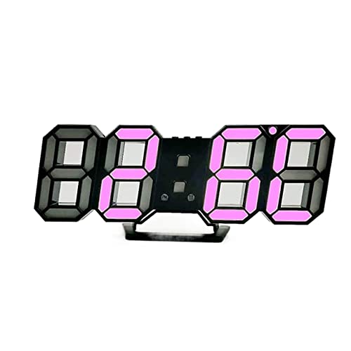 OGLFGLNY 3D-Wanduhr, Digitaluhr, Wecker, elektronischer Wecker, Anzeige von Zeit/Temperatur/Datum/Infrarot-Fernbedienung, schwarzer Rahmen, rosa Licht von OGLFGLNY