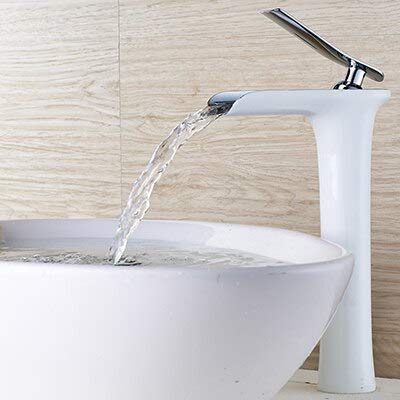 Waschtischarmaturen, moderner weißer Badezimmer-Wasserhahn, Wasserfall-Wasserhähne, Einloch-Kalt- und Warmwasserhahn, Waschtischarmatur, Mischbatterien (Farbe: 83008-1W), Küchenspüle-Wasserhahn von OGLFGLNY