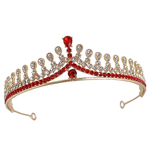 OHPHCALL Tiara Haarschmuck Aus Strass Brautkrone Strass-Krone Hochzeitskrone Diademe Für Mädchen Krone Für Mädchen Haarschmuck Für Damen Prinzessin Krone Haarschmuck Für Die Braut Acryl Rot von OHPHCALL