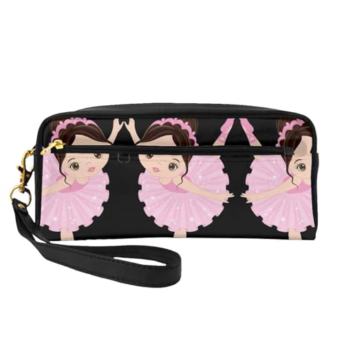 Kleine Ballerina Tanzende Mädchen Make-up-Tasche, Reise-Make-up-Tasche, Kosmetiktasche für Frauen, Kosmetiktasche, langlebiger Reißverschluss, Schwarz , Einheitsgröße, Kosmetiktasche von OKFSTY