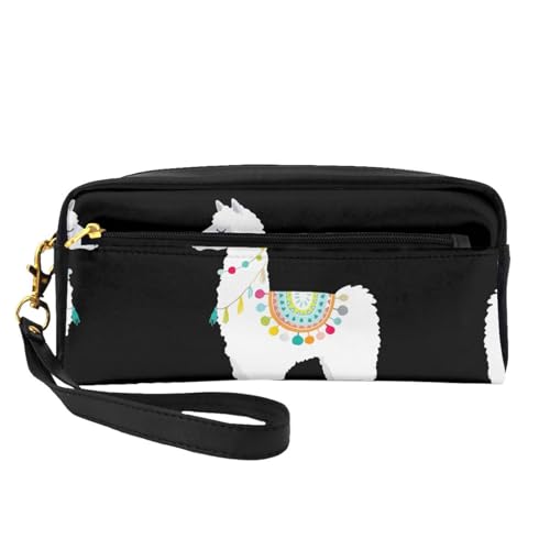 Llama kleine Make-up-Tasche, Reise-Make-up-Tasche, Kosmetiktasche für Damen, Kosmetiktasche, langlebiger Reißverschluss, Schwarz , Einheitsgröße, Kosmetiktasche von OKFSTY