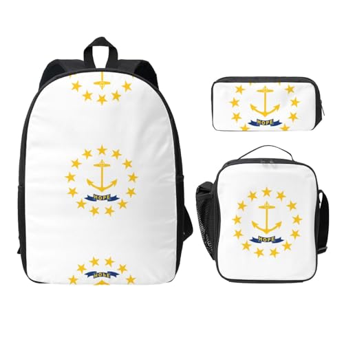 OKFSTY Rhode Island State Flag Rucksäcke mit Lunchbox Federmäppchen Set für Studiensitzungen in der Bibliothek, Schwarz , Einheitsgröße, Taschen-Organizer von OKFSTY