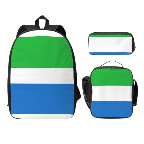 OKFSTY Sierra Leone Flaggen-Rucksäcke mit Lunchbox, Federmäppchen, Set für Studiensitzungen in der Bibliothek, Schwarz , Einheitsgröße, Taschen-Organizer von OKFSTY