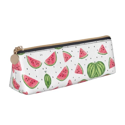 OKFSTY Wassermelone frisches Obst klassisches dreieckiges Design tragbare Leder-Federmäppchen mit großer Speicherkapazität Federmäppchen, weiß, Einheitsgröße, Kosmetiktasche von OKFSTY