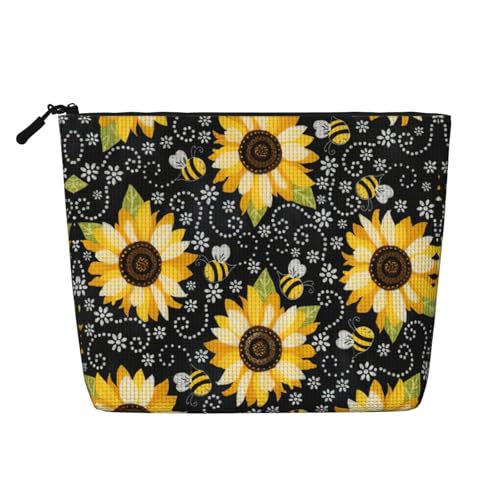 Sunflower Bee ist eine vielseitige Reise-Make-up-Tasche, ideal für den Alltag und Geschäftsreisen, Schwarz , Einheitsgröße, Kulturbeutel von OKFSTY