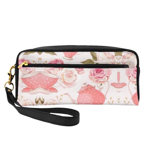 Teetassen mit Rosen, romantisch, Shabby, kleine Make-up-Tasche, Reise-Make-up-Tasche, Kosmetiktasche für Damen, Kosmetiktasche, langlebiger Reißverschluss, Schwarz , Einheitsgröße, Kosmetiktasche von OKFSTY