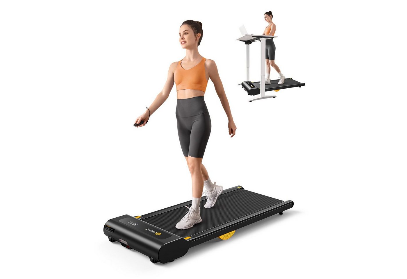 OKWISH Laufband Profi Elektrisches Laufband Fitness Treadmill Sports Zuhause 1-6 km/h (8 Silikon-Stoßdämpfer und 2 zusätzliche weiche Gummikissen, Trainingspfade mit Fernbedienung und LED-Display, UREVO), Walking pad für Zu hause mit doppelter Stoßdämpfung von OKWISH