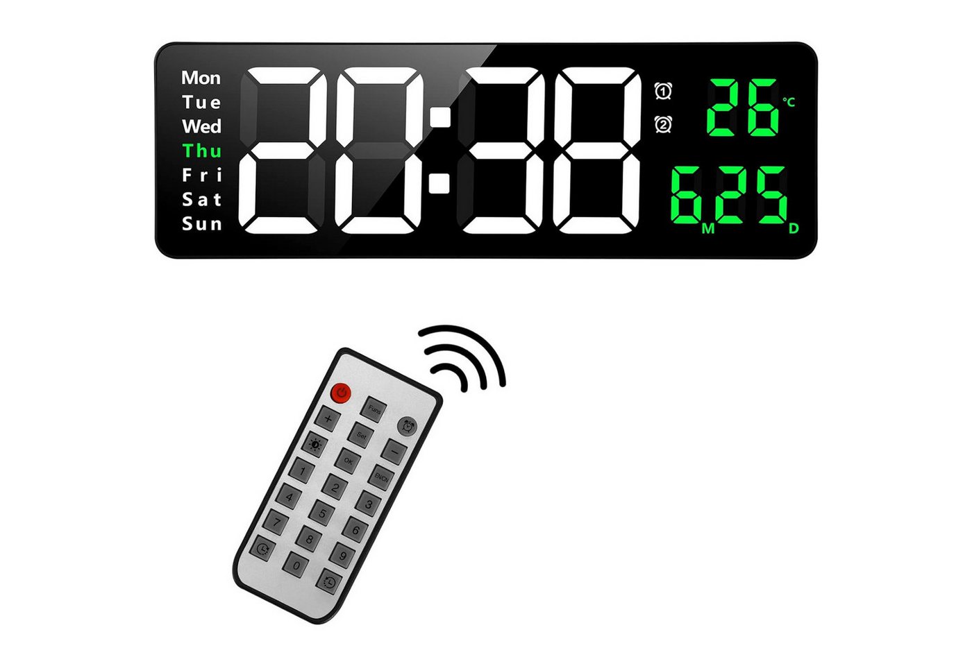 OKWISH Wanduhr 13 Zoll LED Digitale Wand Uhr Küchenuhr Digitaluhr Tischuhr Wandwecker (Digital Wecker mit Fernbedienung Timing Countdown 13-Zoll-Großdisplay) von OKWISH