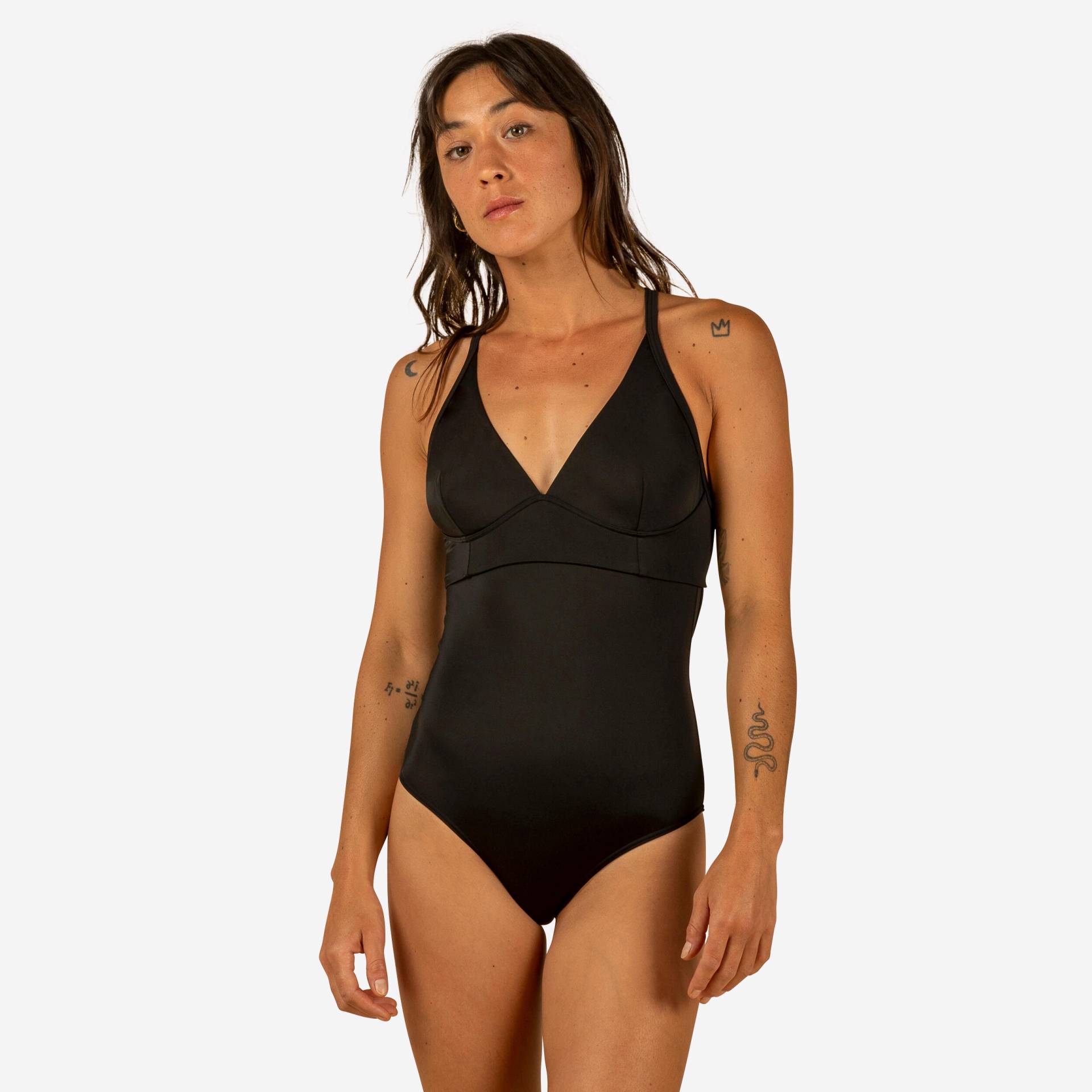 Badeanzug Damen im Rücken doppelt verstellbar Surfen - Bea schwarz von OLAIAN