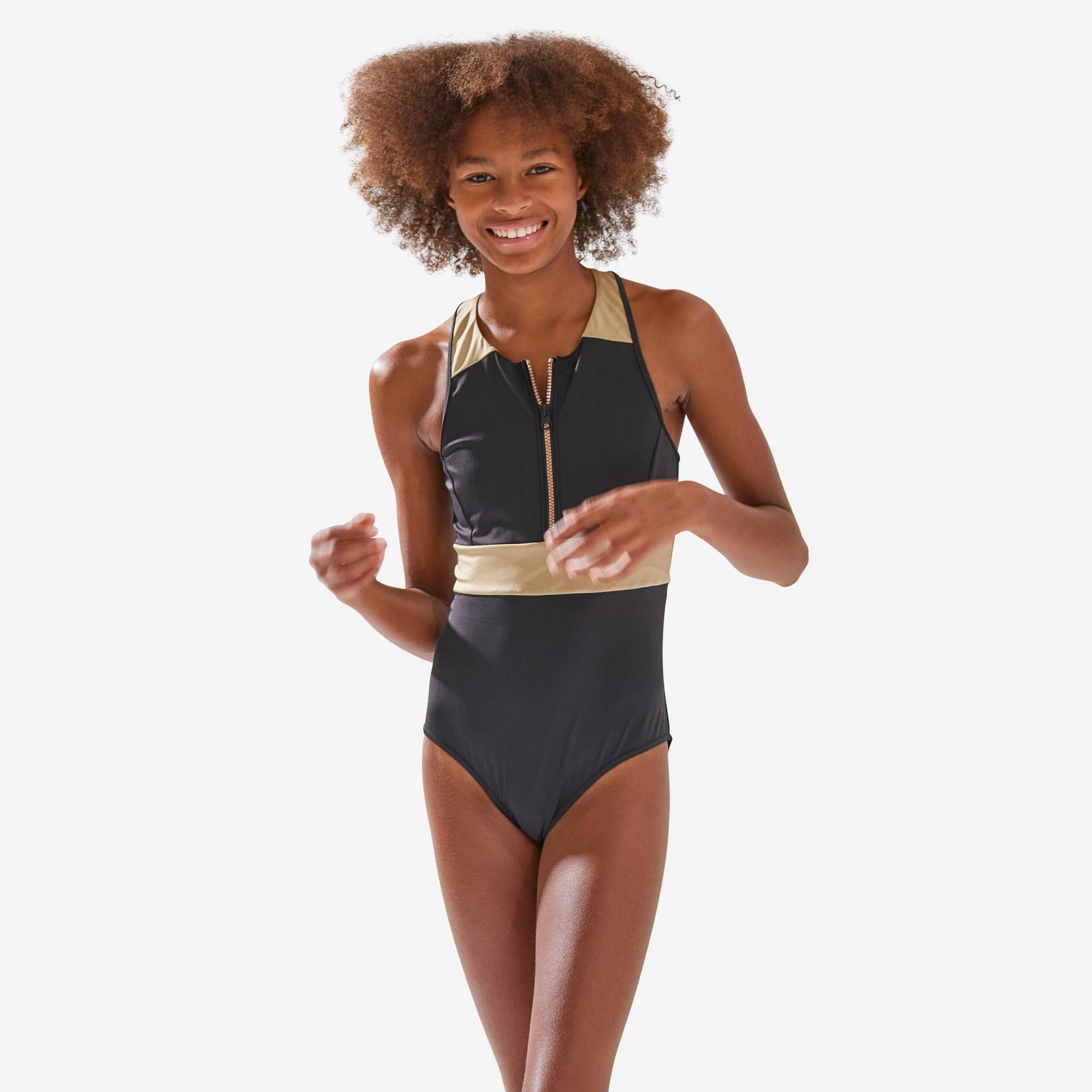 Badeanzug Mädchen Einteiler - Calysta 900 schwarz/gold von OLAIAN
