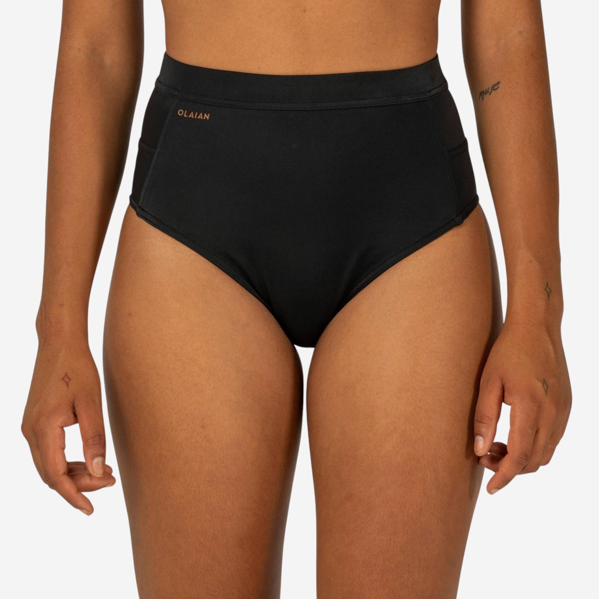 Bikini-Hose Damen hoher Taillenbund - Rosa schwarz von OLAIAN