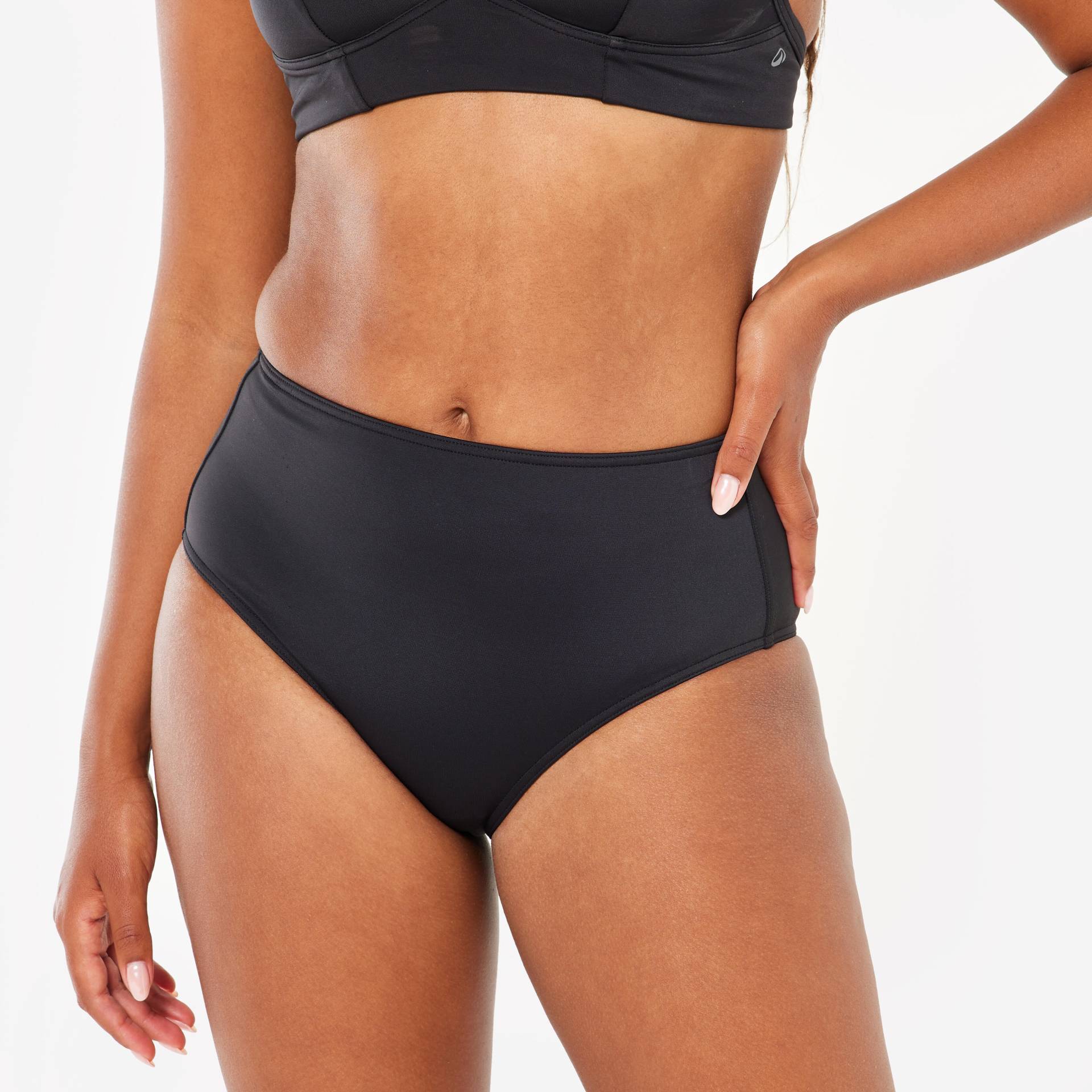 Bikini-Hose Romi hoher Taillenbund Surfen Damen schwarz Bikini-Hose Romi hoher Taillenbund Surfen Damen schwarz von OLAIAN