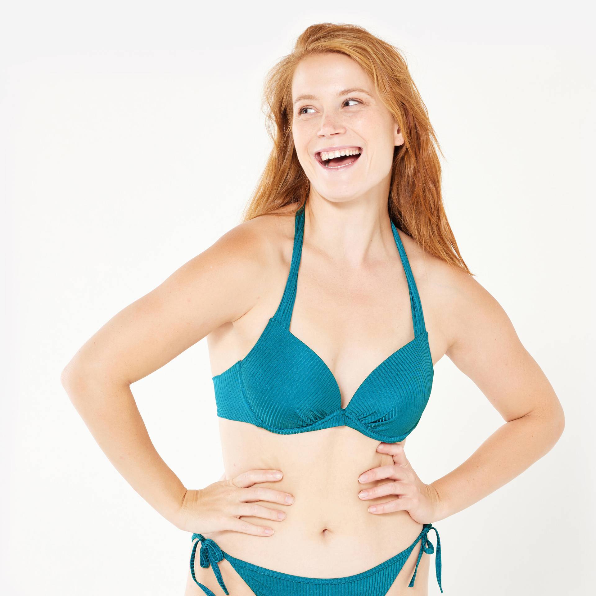 Bikini-Oberteil Damen Push-Up strukturiert Elena Folk petrol blau von OLAIAN