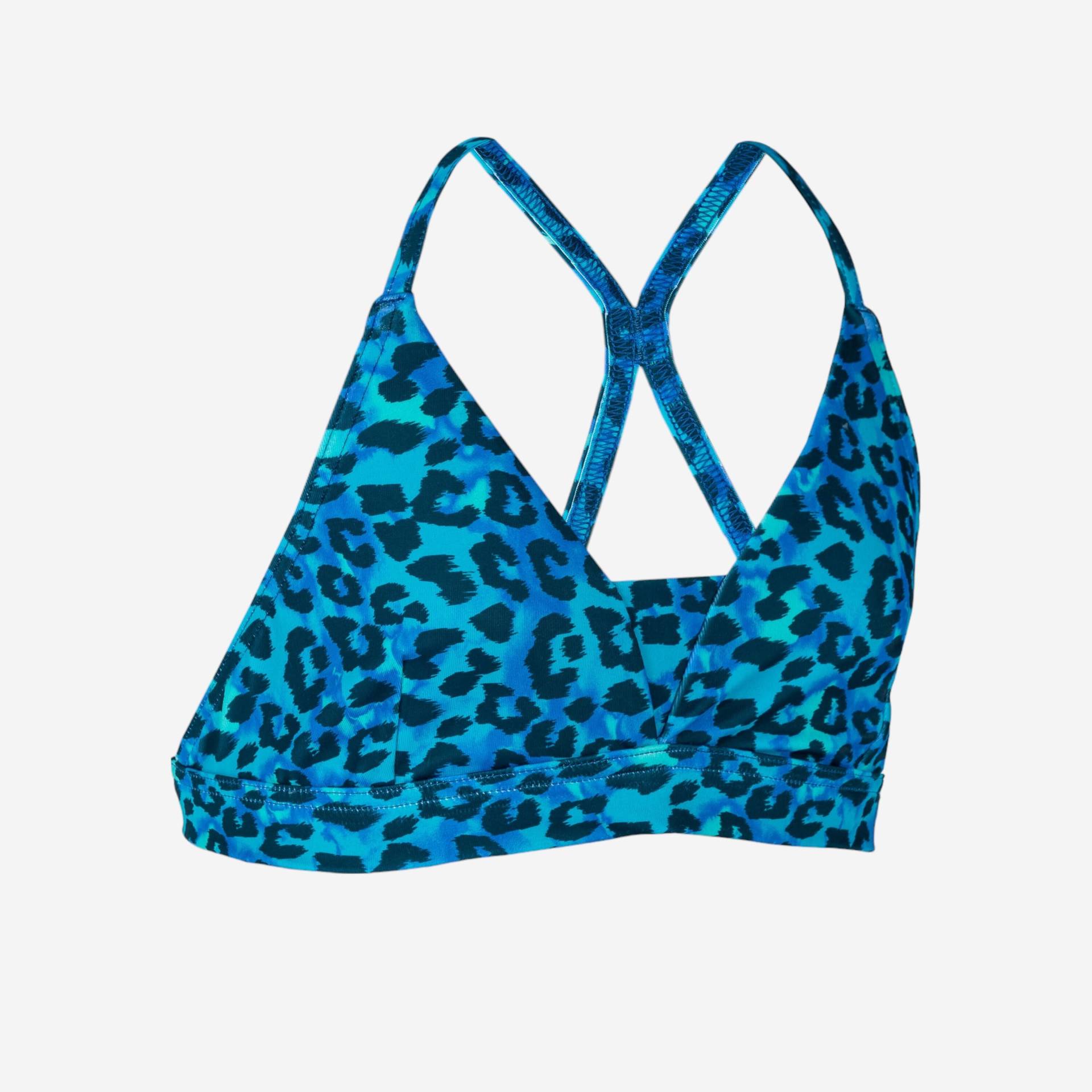 Bikini-Oberteil Mädchen Triangel - 500 Lizy Leopard blau von OLAIAN