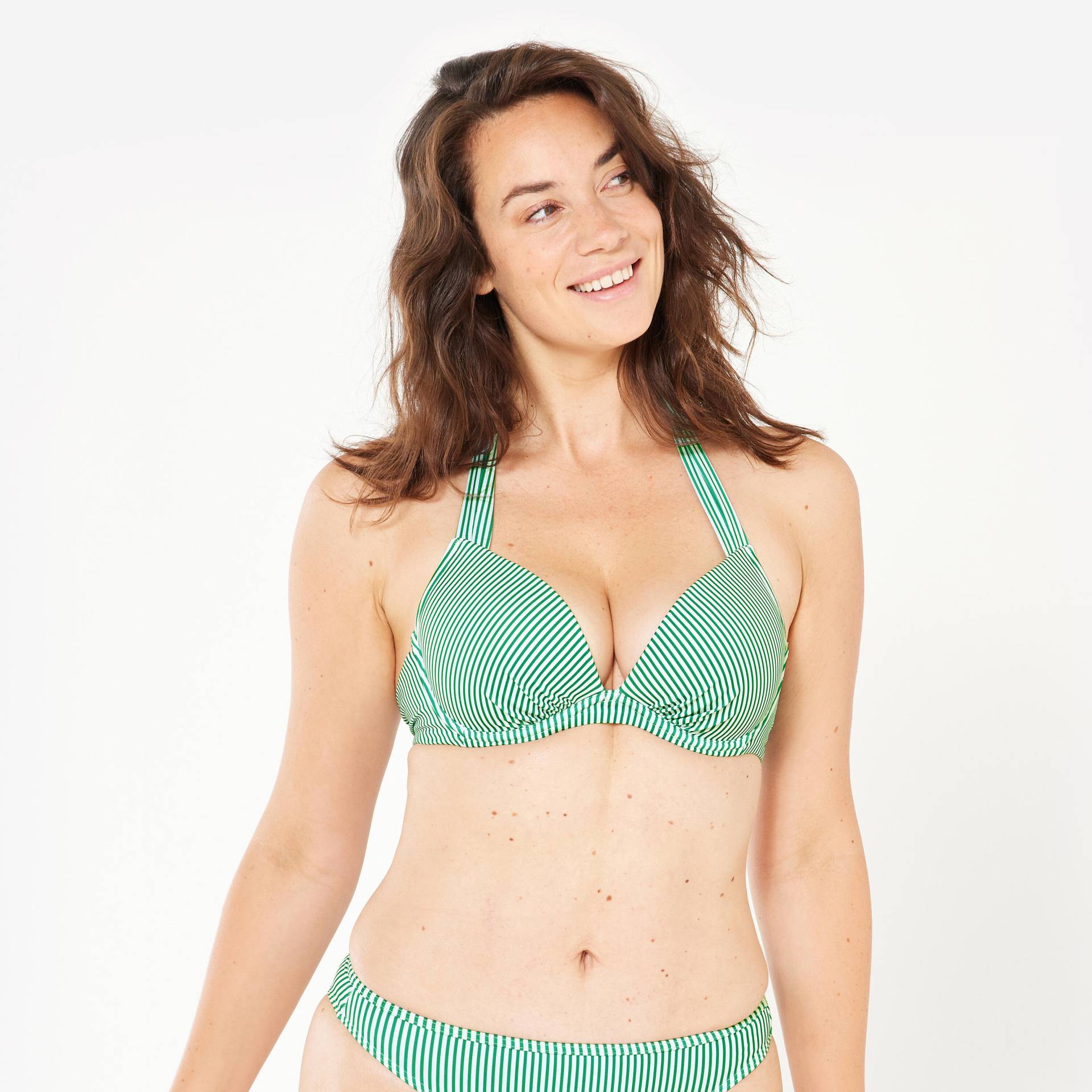 Bikini-Oberteil Surfen Damen Push-Up Elena grün/weiß Bikini-Oberteil Surfen Damen Push-Up Elena grün/weiß von OLAIAN