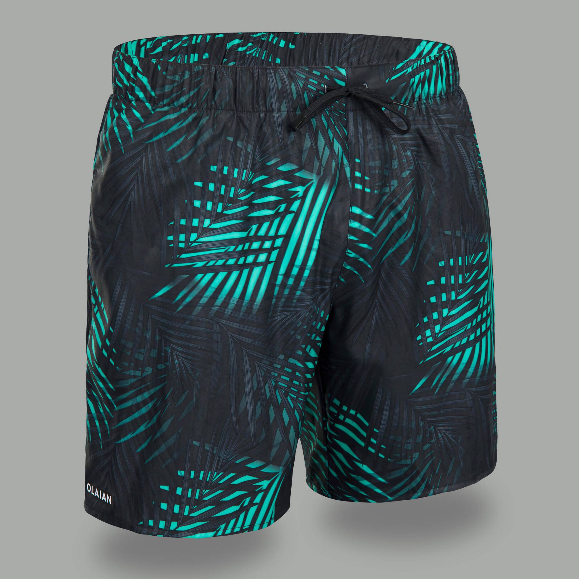 Boardshorts Herren 15" - 100 Palm schwarz/türkis von OLAIAN