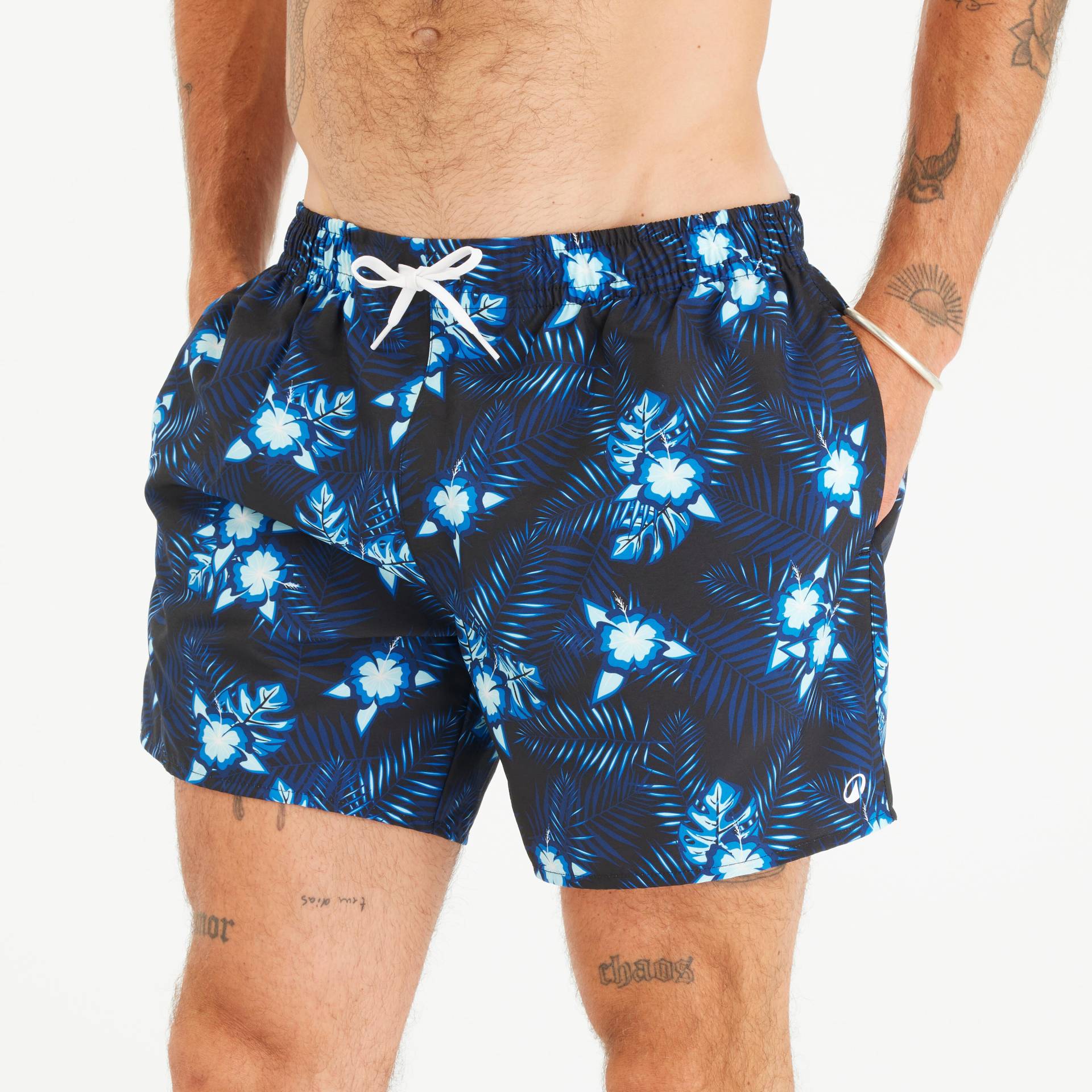 Boardshorts Herren kurz 100 Hibiscus 15" schwarz Boardshorts Herren kurz 100 Hibiscus 15" schwarz von OLAIAN