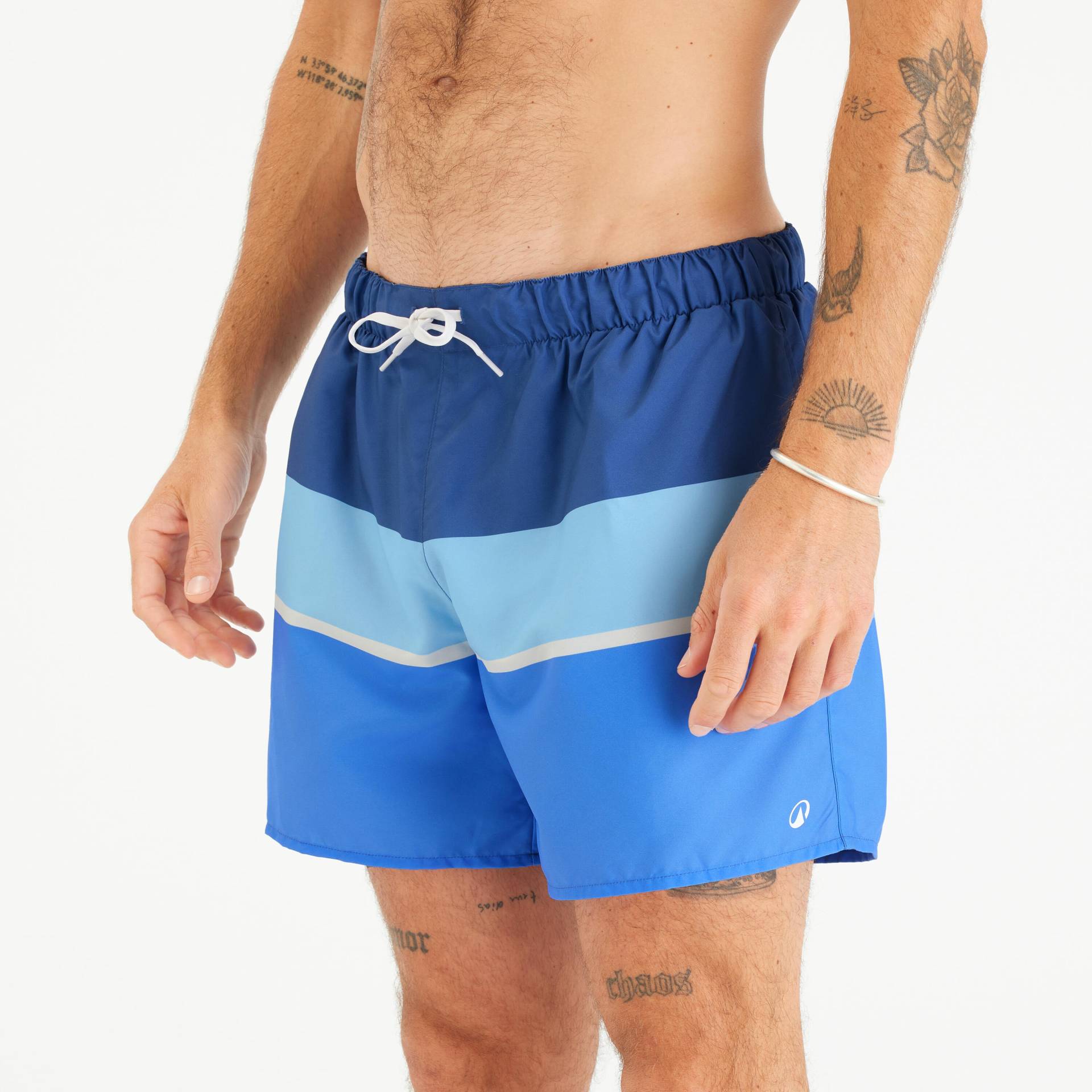 Boardshorts Herren kurz 100 Strippy 15" blau von OLAIAN