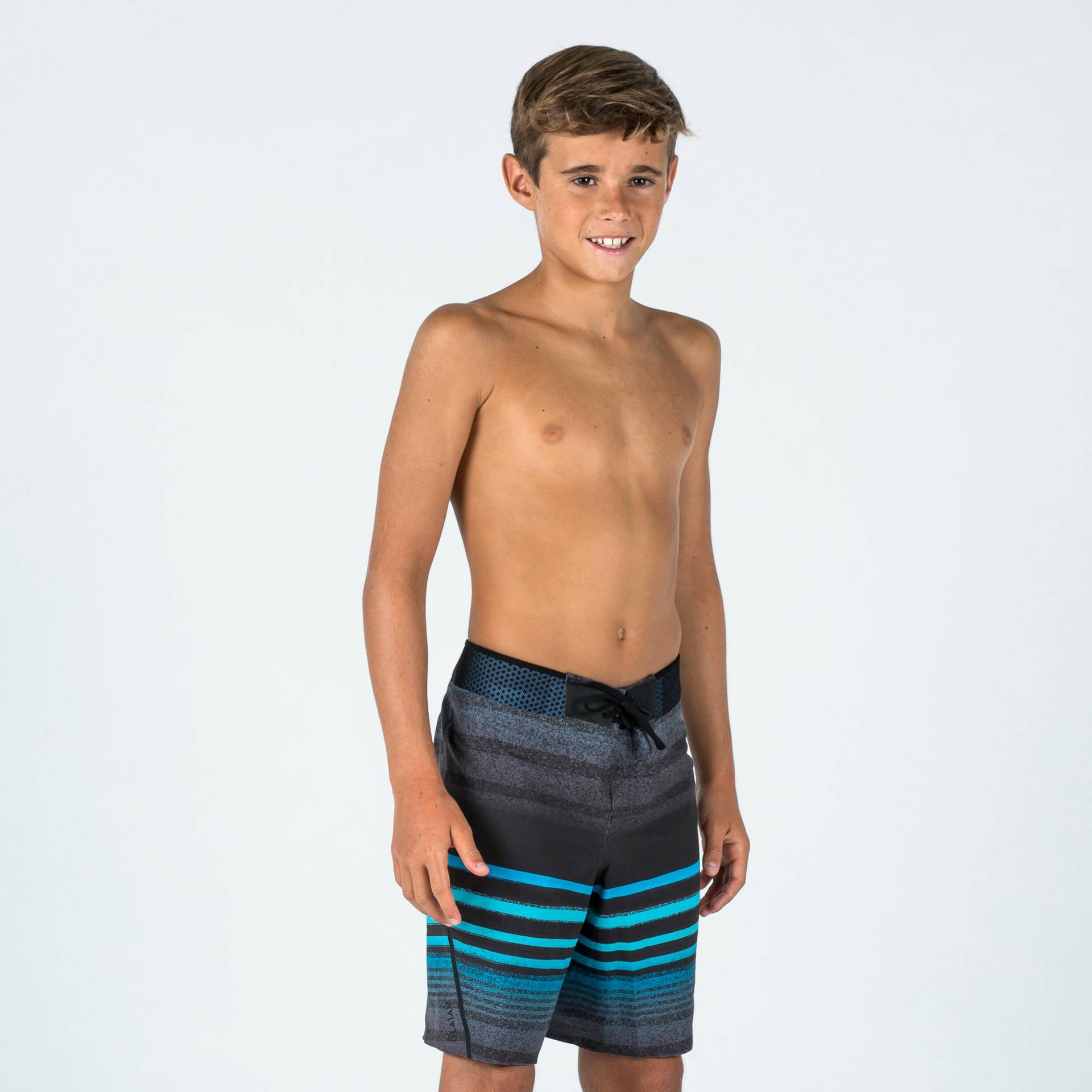 Boardshorts Kinder Jungen 900 gestreift schwarz/blau von OLAIAN