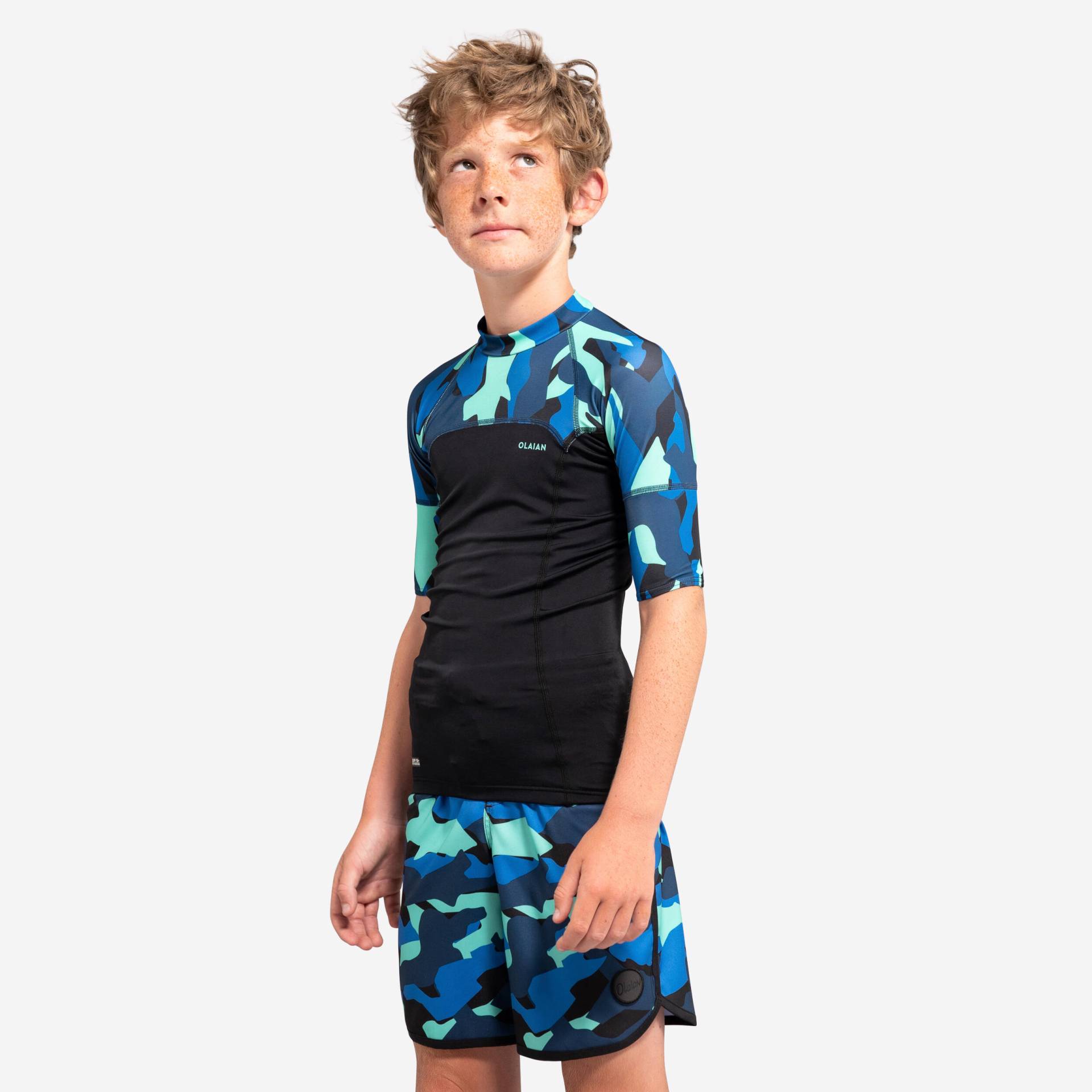 Boardshorts Jungen - 500 Camo blau von OLAIAN