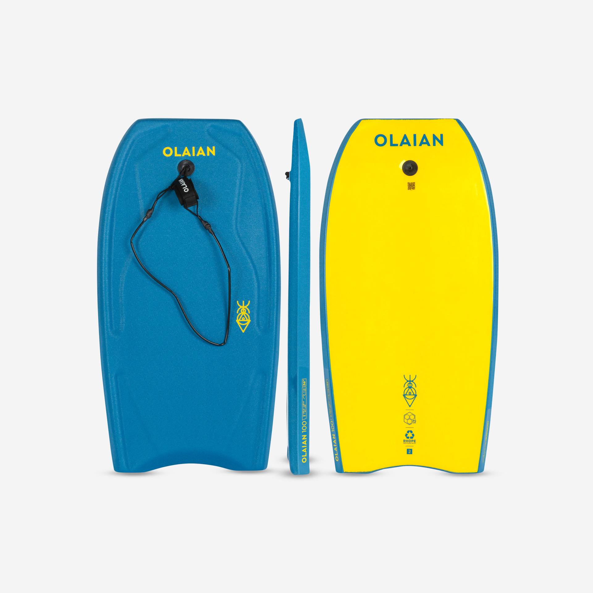 Bodyboard Kinder mit Handgelenk-Leash - 100 blau/gelb Bodyboard Kinder mit Handgelenk-Leash - 100 blau/gelb von OLAIAN