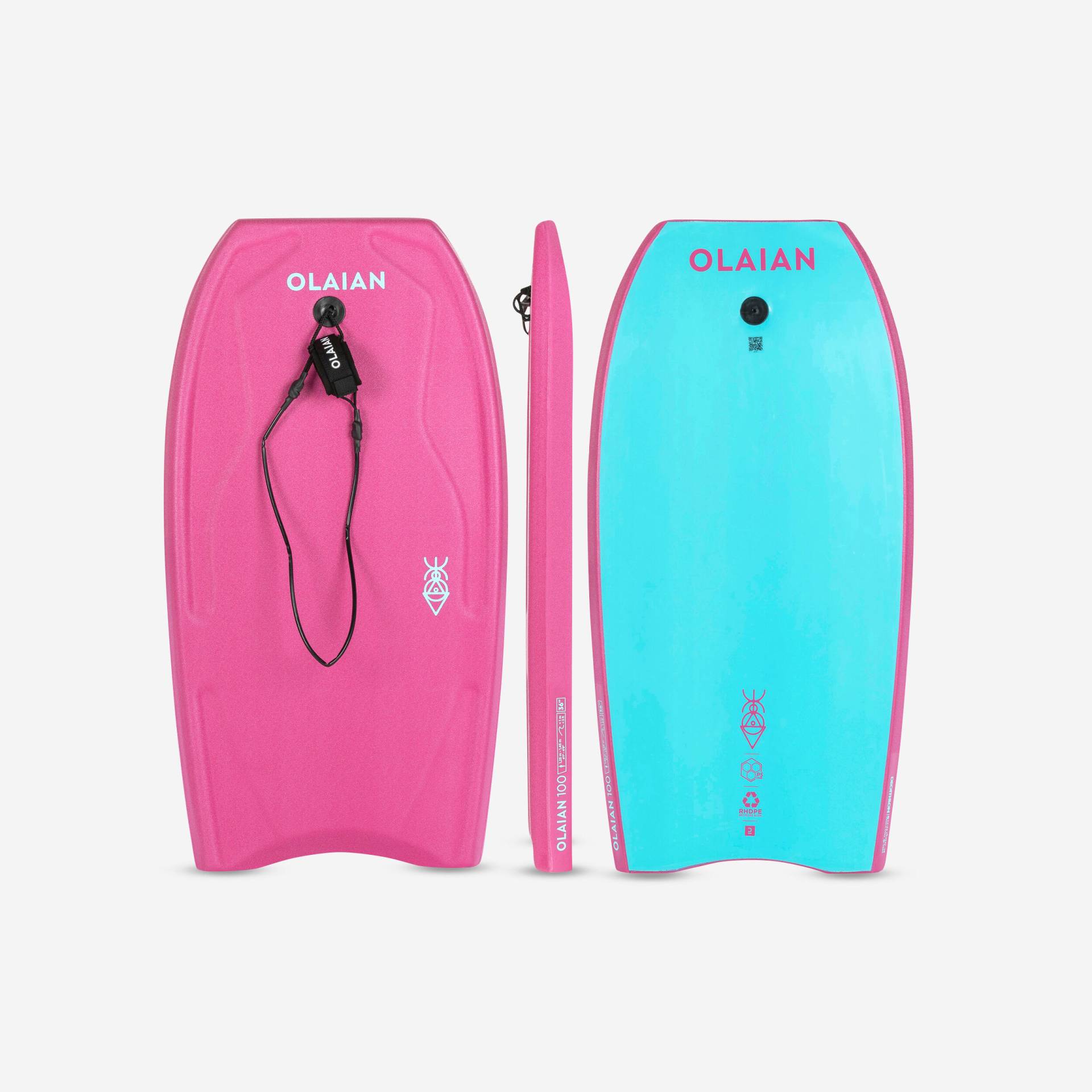 Bodyboard Kinder mit Handgelenk-Leash - 100 rosa/blau Bodyboard Kinder mit Handgelenk-Leash - 100 rosa/blau von OLAIAN