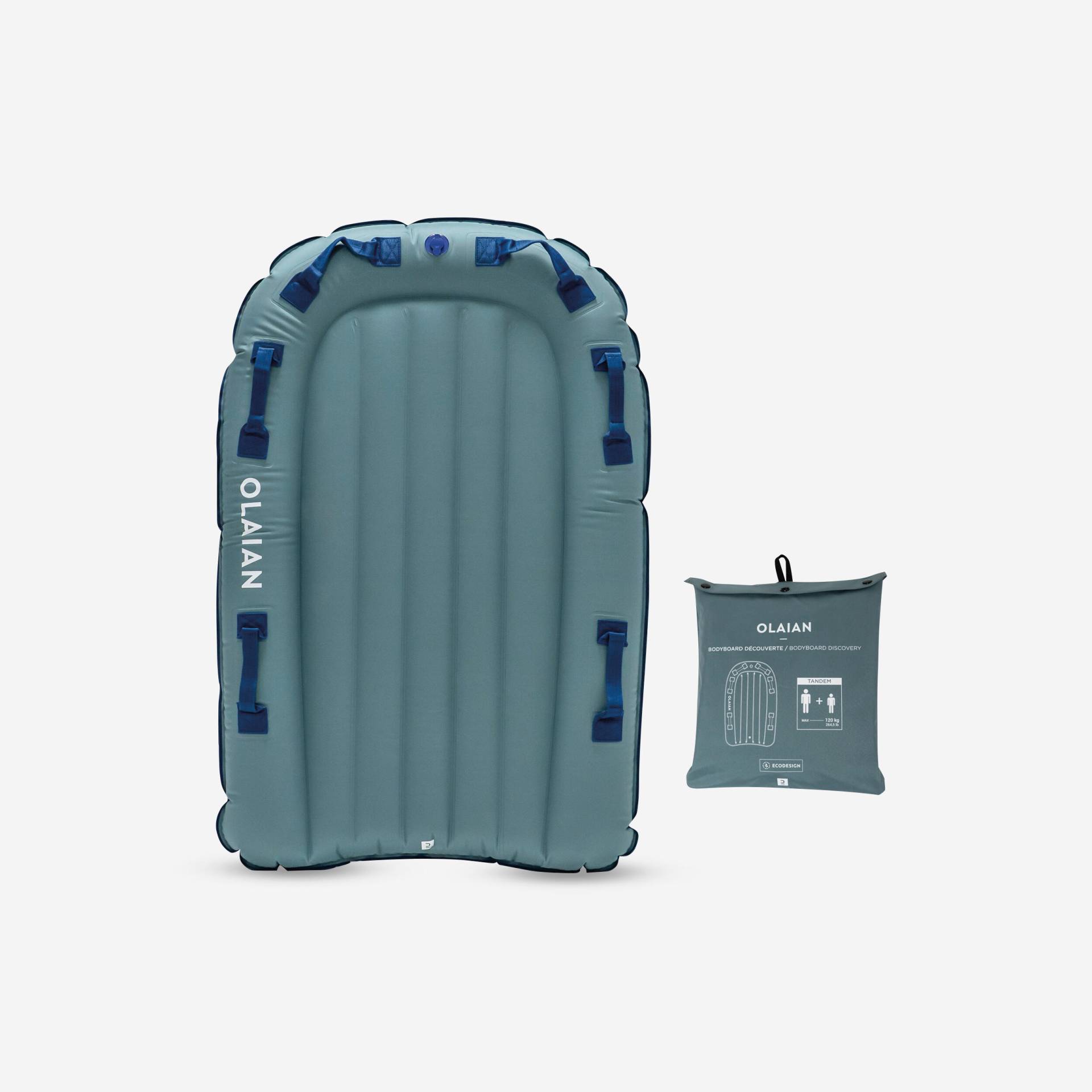 Bodyboard Tandem Erwachsene/Kinder aufblasbar - blau/grau Bodyboard Tandem Erwachsene/Kinder aufblasbar - blau/grau von OLAIAN