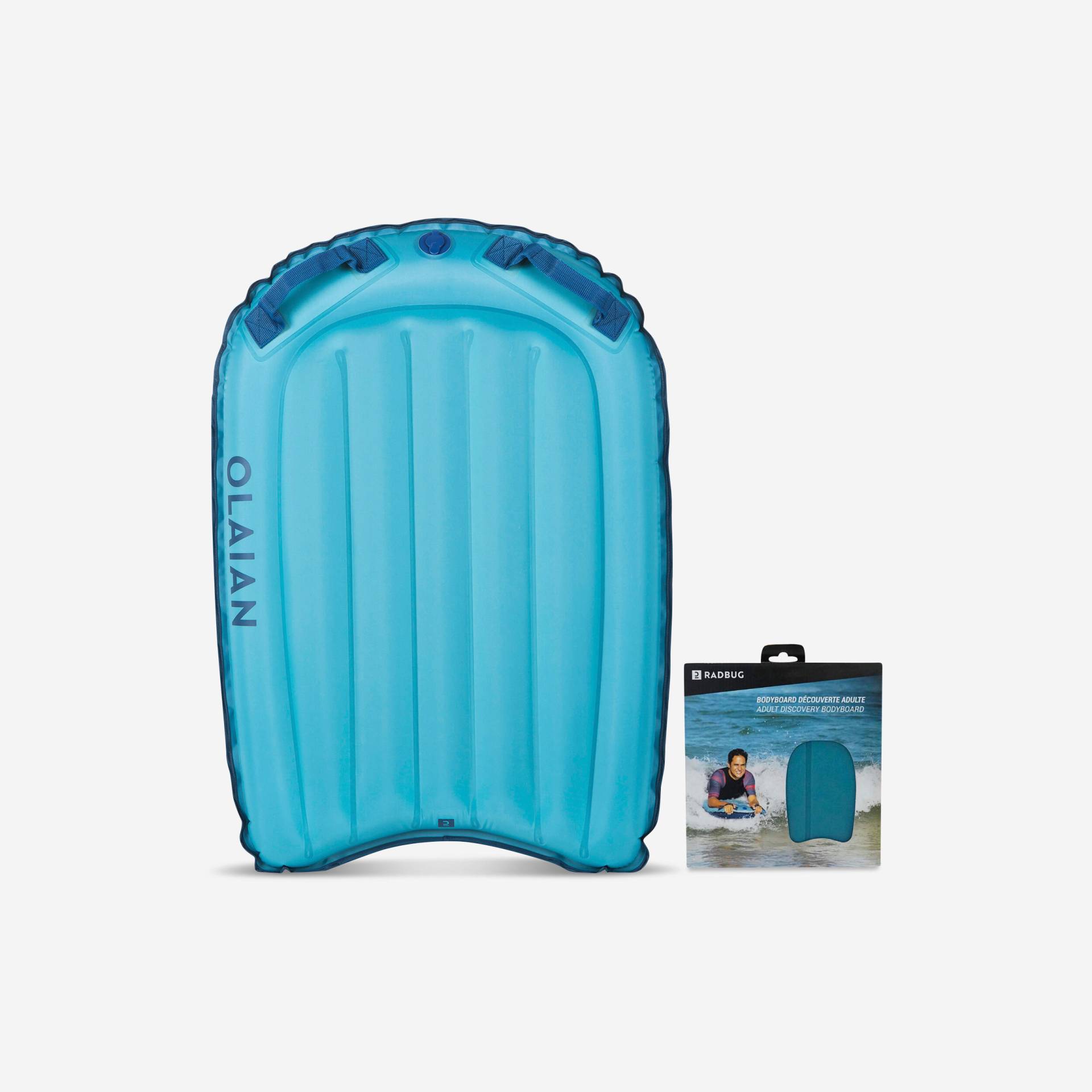 Bodyboard aufblasbar Discovery Einsteiger 25 bis 90 kg - Compact blau von OLAIAN