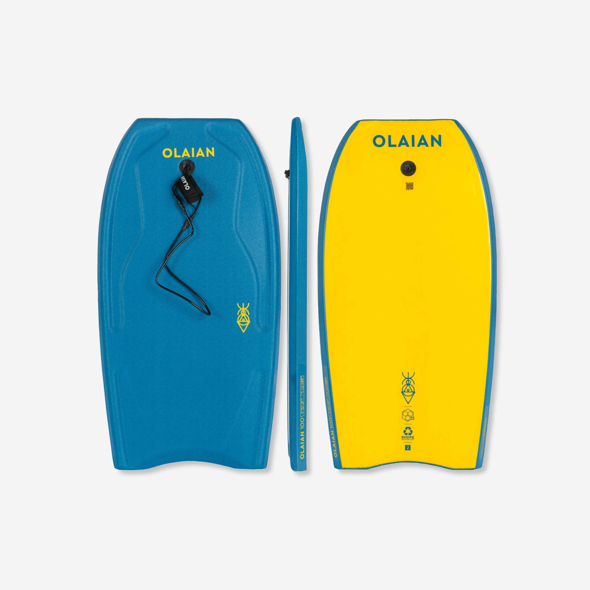Bodyboard mit Handgelenk-Leash 100 blau/gelb Bodyboard mit Handgelenk-Leash 100 blau/gelb von OLAIAN