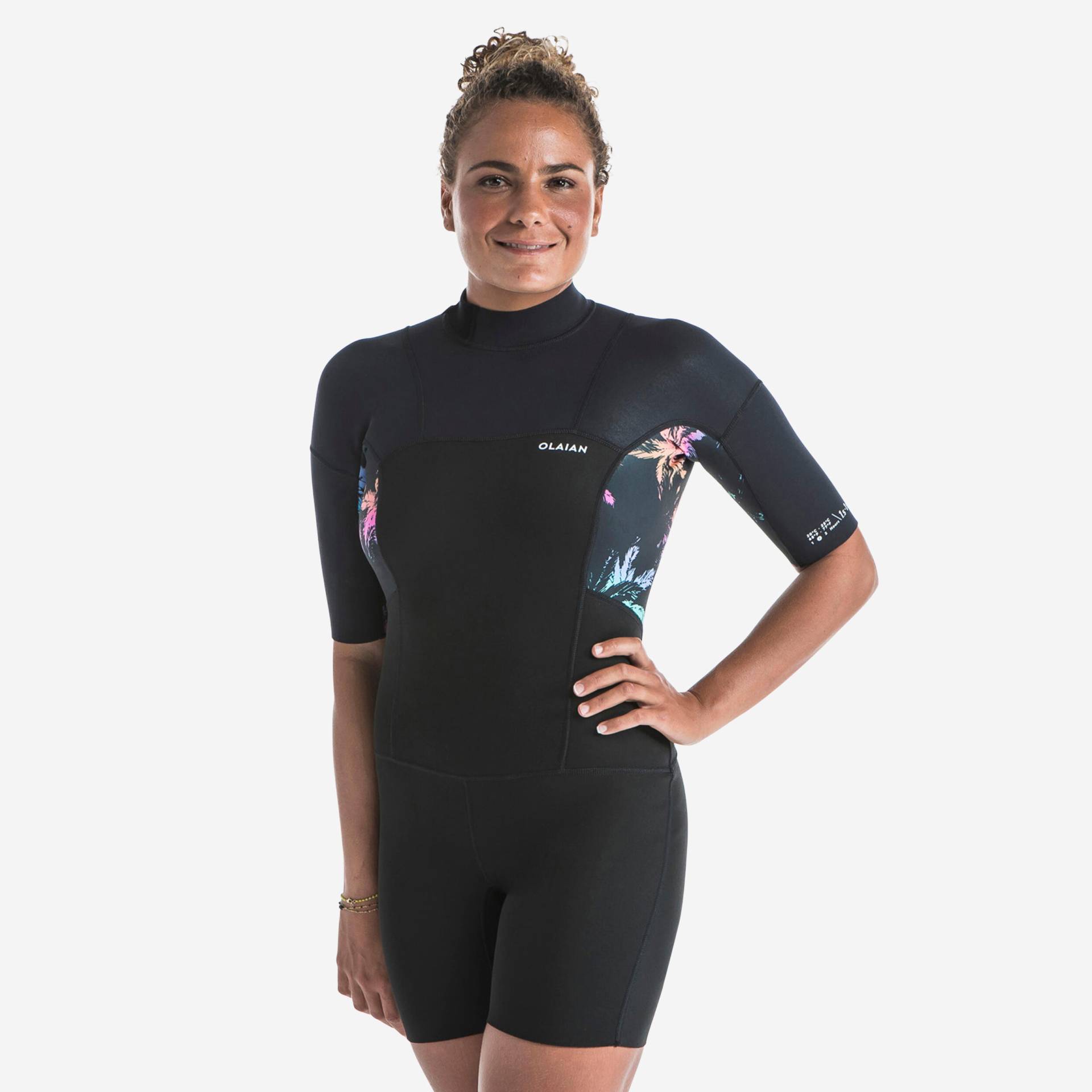 Neopren-Shorty kurzarm Surfen 500 Palmdark Rücken-Reissverschluss Damen von OLAIAN