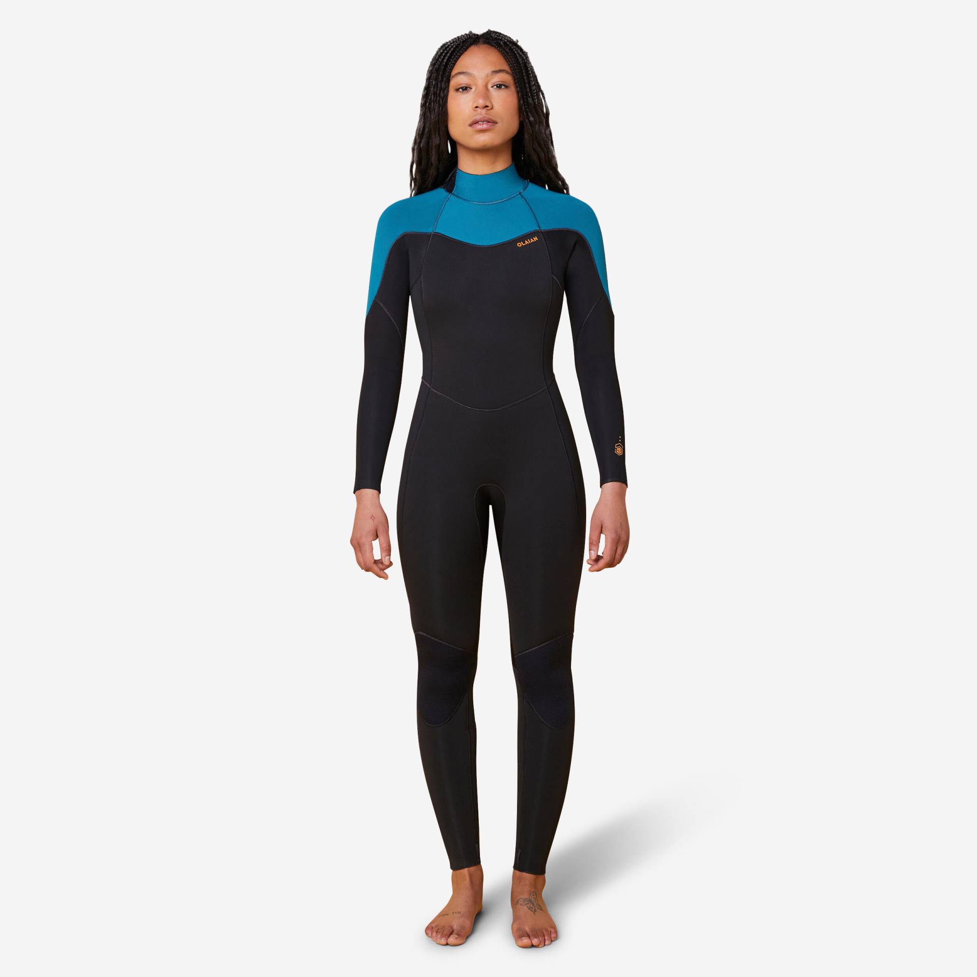 Neoprenanzug Surfen Damen 4/3 Rückenreissverschluss - 500 schwarz/grün Neoprenanzug Surfen Damen 4/3 Rückenreissverschluss - 500 schwarz/grün von OLAIAN