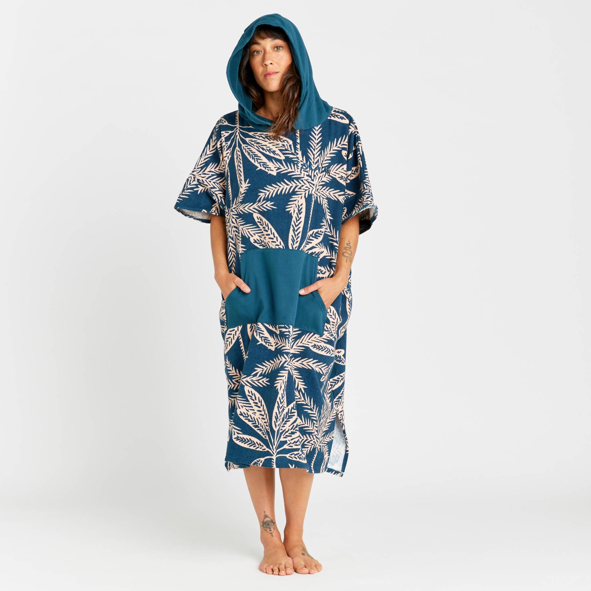 Surf-Poncho Damen/Herren - 500 Lino blau von OLAIAN