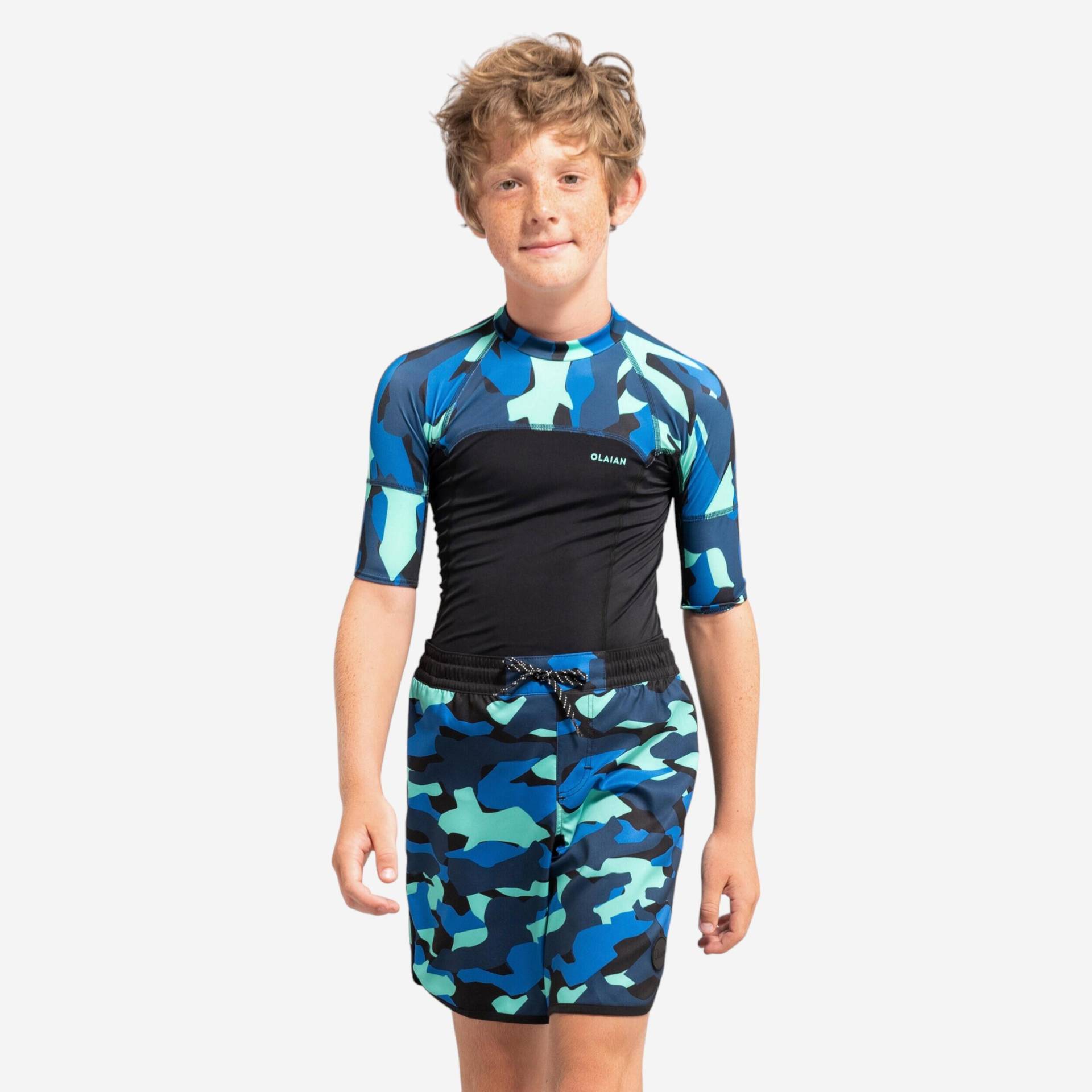 UV-Shirt Jungen kurzarm 500 Camo schwarz/blau UV-Shirt Jungen kurzarm 500 Camo schwarz/blau von OLAIAN