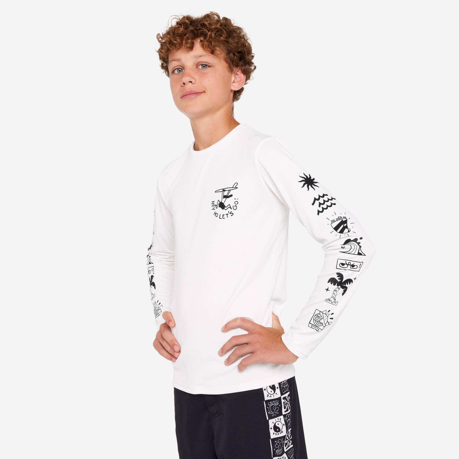 UV-Shirt langarm Surfen Kinder 100 Quiver weiß UV-Shirt langarm Surfen Kinder 100 Quiver weiß von OLAIAN