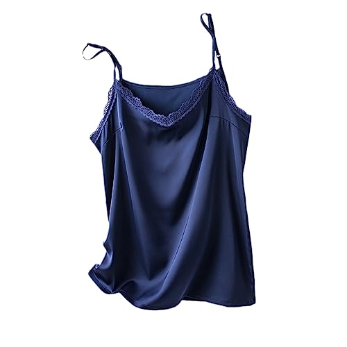 OLEETS Damen Unterhemd - Elegante Sommer V-Ausschnitt Seide Frauen Sexy Spitze Bodenbildung Shirt Ärmellose Tops Satin Camisole Lose Lässige Büro Party Kleidung, Blau, M OLEETS Damen Unterhemd - Elegante Sommer V-Ausschnitt Seide Frauen Sexy Spitze Bodenbildung Shirt Ärmellose Tops Satin Camisole Lose Lässige Büro Party Kleidung, Blau, M von OLEETS