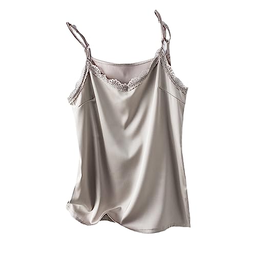 OLEETS Damen Unterhemd - Elegante Sommer V-Ausschnitt Seide Frauen Sexy Spitze Bottoming Shirt Ärmellose Tops Satin Camisole Lose Lässige Büro Party Kleidung,Grau,L OLEETS Damen Unterhemd - Elegante Sommer V-Ausschnitt Seide Frauen Sexy Spitze Bottoming Shirt Ärmellose Tops Satin Camisole Lose Lässige Büro Party Kleidung,Grau,L von OLEETS