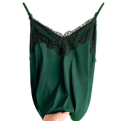 OLEETS Damen Unterhemd - Sexy Spitze Damen Satin Seide V-Ausschnitt Slim Tops Sommer Ärmellose Weste Spaghettiträger Lässig Bequem Elegant Büro Party Kleidung,Grün,XL OLEETS Damen Unterhemd - Sexy Spitze Damen Satin Seide V-Ausschnitt Slim Tops Sommer Ärmellose Weste Spaghettiträger Lässig Bequem Elegant Büro Party Kleidung,Grün,XL von OLEETS