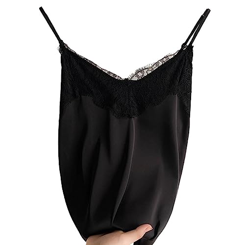 OLEETS Damen Unterhemd - Sexy Spitze Damen Satin Seide V-Ausschnitt Slim Tops Sommer Ärmellose Weste Spaghettiträger Lässig Bequem Elegant Büro Party Kleidung,Schwarz,L OLEETS Damen Unterhemd - Sexy Spitze Damen Satin Seide V-Ausschnitt Slim Tops Sommer Ärmellose Weste Spaghettiträger Lässig Bequem Elegant Büro Party Kleidung,Schwarz,L von OLEETS
