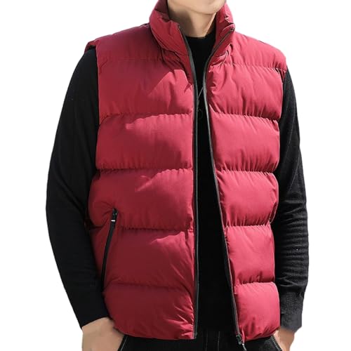 OLEETS Daunenweste Für Herren -Lässige Mode, Ärmellos, Herrenjacke, Herbst, Warm, Baumwolle, Dicker Mantel, Winter, Übergröße, Kleidung, Weste, Tops, Streetwear, Rot, 3XL OLEETS Daunenweste Für Herren -Lässige Mode, Ärmellos, Herrenjacke, Herbst, Warm, Baumwolle, Dicker Mantel, Winter, Übergröße, Kleidung, Weste, Tops, Streetwear, Rot, 3XL von OLEETS