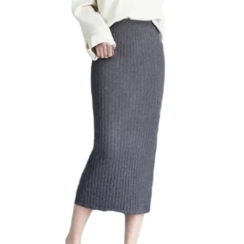 OLEETS Strickrock Für Damen - Vintage Split Slim Langer Strickrock Damen Herbst Winter Elastisch Hohe Taille Warme Streetwear Mode Einfach Für Party Arbeit Büro,Grau,XL von OLEETS