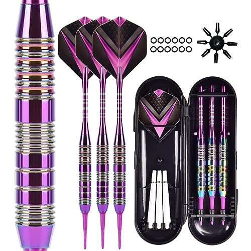 OLYSPM 3 Stück Dartpfeile Set,Dartpfeile mit Kunststoffspitze,21g Hochwertige Aluminium-Legierung Dart Pfeile mit 3 Laufs,6 Wellen,3 Flights,8 Flight Protectors,12 Gummi O-Ringen und 1 Dartkoffer von OLYSPM